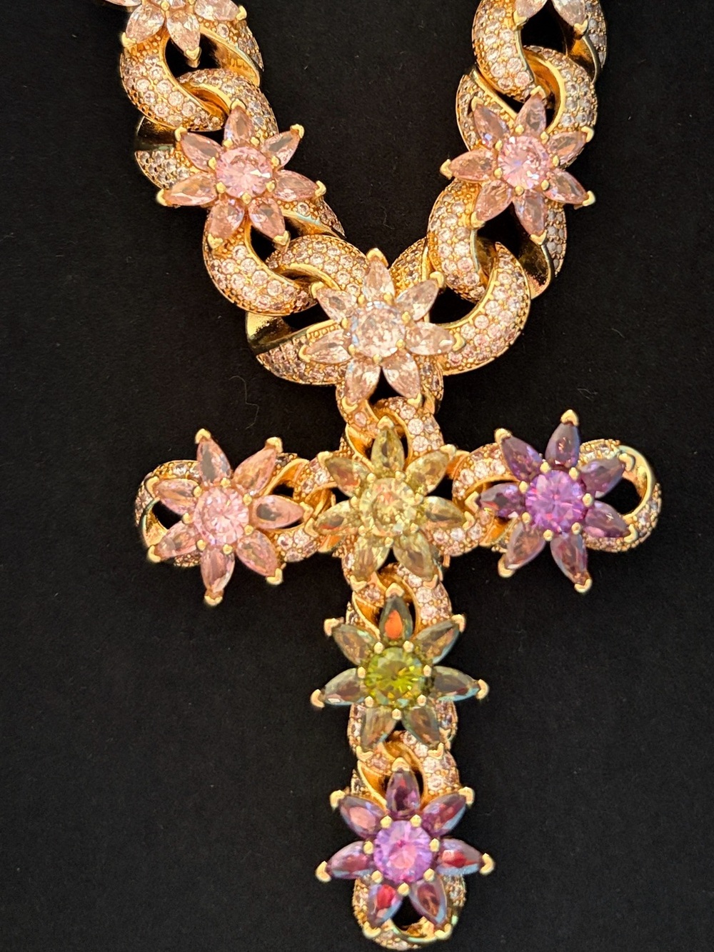 Beautiful Multicolor Flower Cross Pendant Necklace - Men’s or Unisex Jewelry